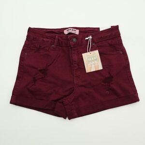 WAX JEAN Collection Burgundy Distressed Denim Cuffed Shorts Women's Size L